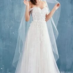 In Stock Andrea & Leo Couture 0822 Size 4 Long A Line Sheer Wedding Dress Off Shoulder Bridal Gown Corset Dresses