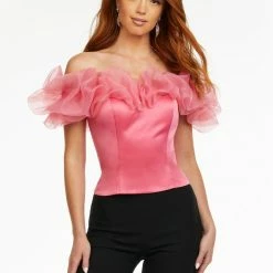 Ashleylauren Ashley Lauren 9002 Off The Shoulder Ruffle Top