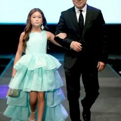 In Stock Marc Defang 5027 Girls Size 14 High Neck Ruffle High Low Detachable Skirt Pageant Dress