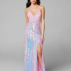 In Stock Primavera Couture 3441 Pink Prom Dress Sequin Embellished Iridescent V Neckline Size 00, 4, 10