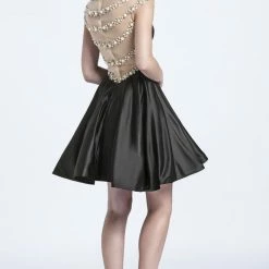 In Stock Ashley Lauren 4027 Short Fit & Flare Cocktail Dress Sheer Embellished Back Gown