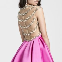 In Stock Ashley Lauren 4027 Short Fit & Flare Cocktail Dress Sheer Embellished Back Gown