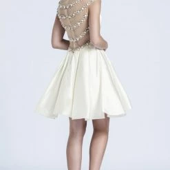 In Stock Ashley Lauren 4027 Short Fit & Flare Cocktail Dress Sheer Embellished Back Gown
