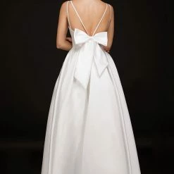 Nina Canacci B1900 Satin A Line Wedding Dress With Bow In Back V Neckline Bridal Gown Backless Dresses