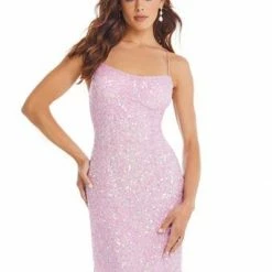 Ashleylauren Ashley Lauren 4395 Blue Cocktail Dress Sequins With Lace Up Back Homecoming Dress