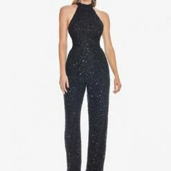 Ashleylauren Ashley Lauren 1434 Fully Beaded Sequins Halter Top Jumpsuit High Neckline Straight Legs 57 Ashleylauren Ashley Lauren 1434 Fully Beaded Sequins Halter Top Jumpsuit High Neckline Straight Legs