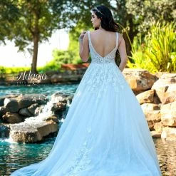 Ballgown Dresses Adagio Bridal W9374 Sheer Plunging Neckline Wedding Dress Bridal Gown Ballgown 9374