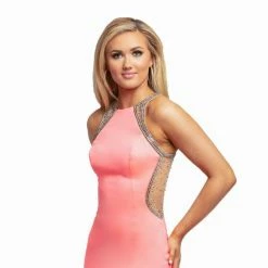 In Stock Johnathan Kayne 2023 Size 2 Hot Coral Fit Flare Mermaid Pageant Prom Dress High Neck Sheer Cutout 13 In Stock Johnathan Kayne 2023 Size 2 Hot Coral Fit Flare Mermaid Pageant Prom Dress High Neck Sheer Cutout