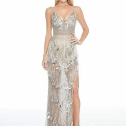 Ashleylauren Ashley Lauren 1817 Bodysuit Beaded Fringe Evening Gown Pageant Dress Prom Dress Fringe & Tassels