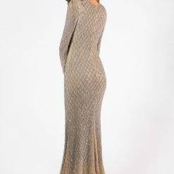 Discontinued Primavera Couture 3361 Evening Gown Long Sleeves Fitted Beaded Long Formal Dress