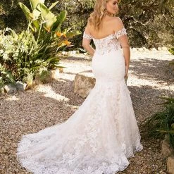 In Stock Mermaid Dresses Casablanca Bridal 2376 KARINA Fit And Flare Wedding Dress Bridal Gown Size 14 Lace Off The Shoulder