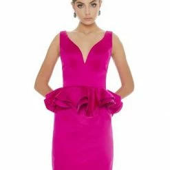 In Stock Ashley Lauren 4217 Size 4 Raspberry Peplum Satin Cocktail Dress Pageant Wear