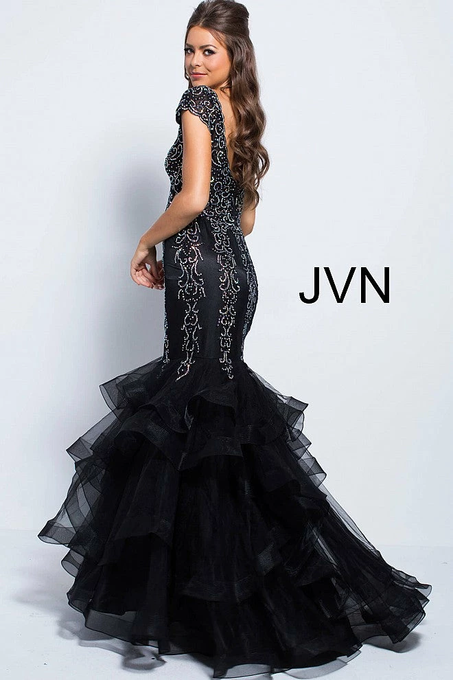 In Stock Mermaid Dresses Jovani JVN 55878 Black Size 2 Cap Sleeve Mermaid Prom Dress Embellished Evening Gown 8 In Stock Mermaid Dresses Jovani JVN 55878 Black Size 2 Cap Sleeve Mermaid Prom Dress Embellished Evening Gown