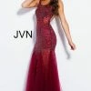 In Stock Jovani JVN 55771 Beaded Tulle Sheer Beaded Prom Dress Size 0 Wine Mermaid Dresses