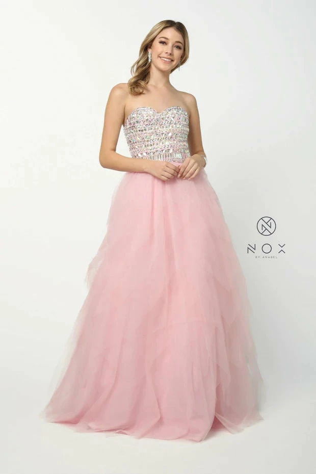 Nox Anabel 2740 Crystal Bodice Prom Dress Tulle A Line Layered Skirt Formal Ballgown 6 Nox Anabel 2740 Crystal Bodice Prom Dress Tulle A Line Layered Skirt Formal Ballgown