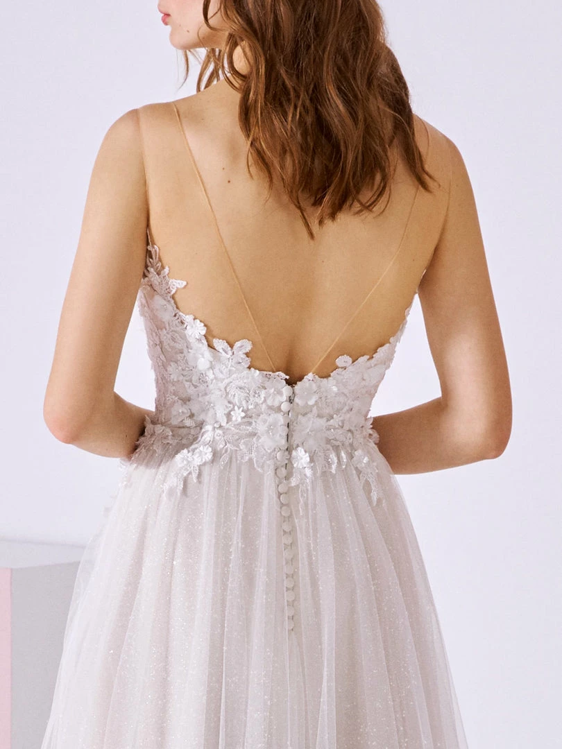 White One Bridal BETHANY Pronovias Wedding Dress Shimmer Tulle 3d Floral Plunging Neckline 5 White One Bridal BETHANY Pronovias Wedding Dress Shimmer Tulle 3d Floral Plunging Neckline