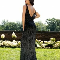 Discontinued Fringe & Tassels Primavera Couture 3031 Long Fringe Embellished Prom Dress Evening Gown Formal Dress