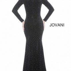 Long Sleeve Dresses Jovani 1422 Long Sleeve Embellished Velvet Prom Dress Evening Gown