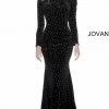 Long Sleeve Dresses Jovani 1422 Long Sleeve Embellished Velvet Prom Dress Evening Gown