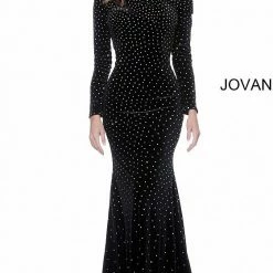 Long Sleeve Dresses Jovani 1422 Long Sleeve Embellished Velvet Prom Dress Evening Gown