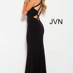 In Stock Backless Dresses Jovani JVN 60600 Size 6 Glitter Jersey Sexy Black Formal Dress Backless Strappy