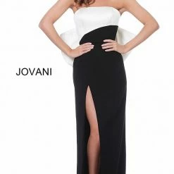 Jovani 1998 Black Ivory High Slit Evening Gown With Large Bow In Back 7 Jovani 1998 Black Ivory High Slit Evening Gown With Large Bow In Back