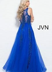 In Stock Ballgown Dresses Jovani JVN59046 Fuchsia Prom Dress Size 12 Sheer Tulle Lace High Neck Ballgown Formal Gown