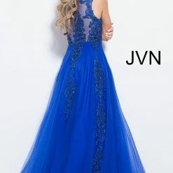 JVN By Jovani Jovani JVN59046 Sheer Tulle Lace High Neck Ballgown Prom Dress Formal Gown Ballgown Dresses
