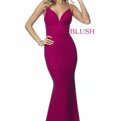 In Stock Backless Dresses Blush Prom 11891 Long Fitted V Neck Yellow Formal Prom Dress Crystal Strap