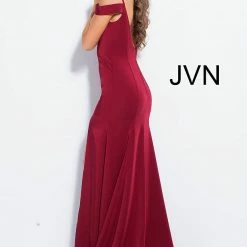 In Stock Jovani JVN 57297 Size 10 Off The Shoulder Prom Dress Burgundy Slit Evening Gown 11 In Stock Jovani JVN 57297 Size 10 Off The Shoulder Prom Dress Burgundy Slit Evening Gown