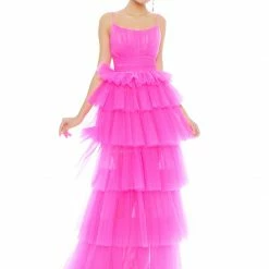 In Stock Ashley Lauren 1744 Blush Prom Dress Size 2 Ruffle Tiered Skirt Evening Gown
