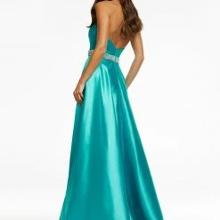 Ashleylauren Ashley Lauren 11148 High Neckline Column Prom Dress With Overskirt