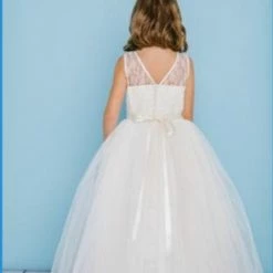 In Stock Rosebuds 5129 Long Tulle Flower Girl Ballgown Dress Lace Bodice Belt Size 8