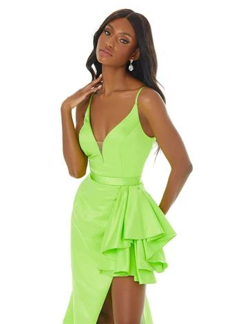 Ashleylauren Ashley Lauren 1581 V Neckline Ruffle Waist Satin Prom Dress 16 Ashleylauren Ashley Lauren 1581 V Neckline Ruffle Waist Satin Prom Dress