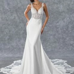 In Stock Stella Couture 21073 Size 8 Long Sheer V Neck Lace Wedding Dress Reception Gown Train 7 In Stock Stella Couture 21073 Size 8 Long Sheer V Neck Lace Wedding Dress Reception Gown Train