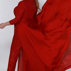 Sequin Dresses Johnathan Kayne For Sydney's Closet JK2220 Jumpsuit Sequins Long Sleeves With Overskirt JK 2220