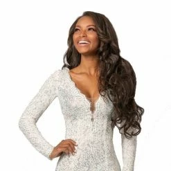 Discontinued Johnathan Kayne 2053 Embellished Lace Prom Dress Long Sleeve Wedding Dress Pageant Gown