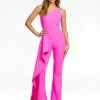 Ashleylauren Ashley Lauren 11152 One Shoulder Jumpsuit With Cascading Ruffle Detail Jumpsuits & Rompers