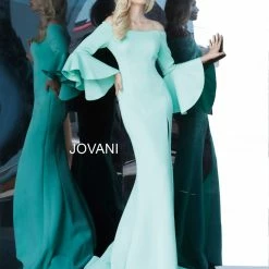 Jovani 1588 Off The Shoulder Bell Sleeve Long Mermaid Evening Gown Mermaid Dresses