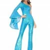 In Stock Ashley Lauren 11047 Size 6 One Long Bell Sleeve Flare Sequin Jumpsuit Pageant Wear