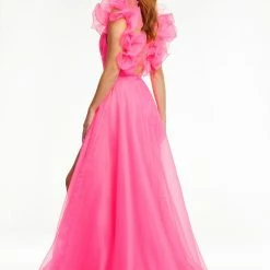 Ashleylauren Ashley Lauren 11166 Organza Prom Dress With Ruffle Shoulder Detail Ballgown Dresses