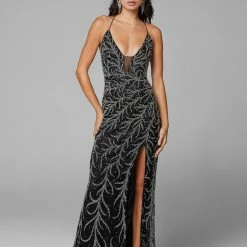 In Stock Primavera Couture 3636 Size 00 Long Fitted Beaded Prom Dress V Neck Slit Formal Pageant