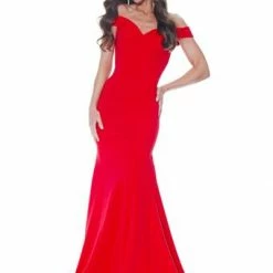 Ashleylauren Ashley Lauren 11025 Off Shoulder Scuba Prom Dress With Criss Cross Back