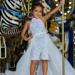 In Stock Ashley Lauren 8067 Size 8 Neon Green Kids Organza Overskirt With Wire Hem Fun Fashion Pageant Girls