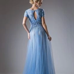 In Stock CD 004 Size 8 Long Lace Tulle Mother Of Dress Formal Gown A Line Wedding Guest Cap Sleeve Backless Dresses