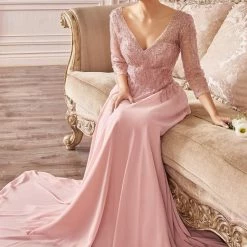 In Stock CD 0171 Size 16 Long Chiffon A Line Mother Of Evening Dress Sheer Long Sleeve Beaded V Neck Gown