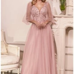 In Stock CD 0182 Size 18 A Line Shimmer Long Sheer Puff Sleeve Mother Of Dress Formal Evening Gown Long Sleeve Dresses