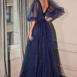 In Stock CD 0182 Size 18 A Line Shimmer Long Sheer Puff Sleeve Mother Of Dress Formal Evening Gown Long Sleeve Dresses
