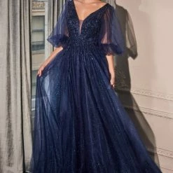 In Stock CD 0182 Size 18 A Line Shimmer Long Sheer Puff Sleeve Mother Of Dress Formal Evening Gown Long Sleeve Dresses