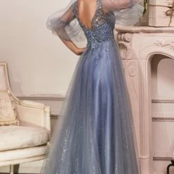 In Stock CD 0182 Size 18 A Line Shimmer Long Sheer Puff Sleeve Mother Of Dress Formal Evening Gown Long Sleeve Dresses